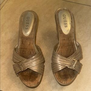 GUESS Women's Metallic gold/tan Wedge Sandals